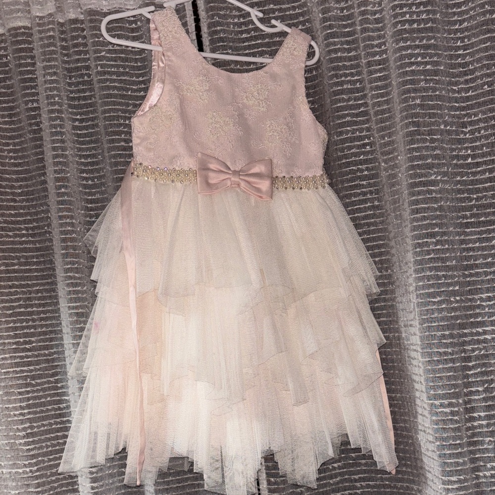 Kids Pink and White Layered Tulle Dress